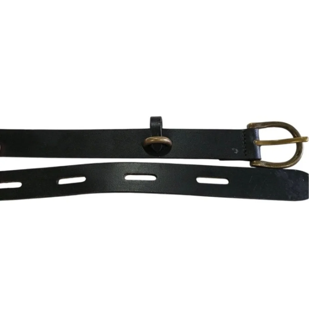 Black Leather Belt 44-46 Inch Antique Brass Buckle Western Statement Unisex